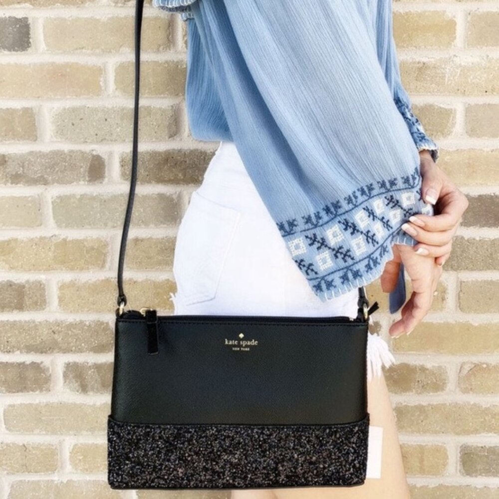 Kate Spade Greta Court Ramey Glitter Small Crossbody Black